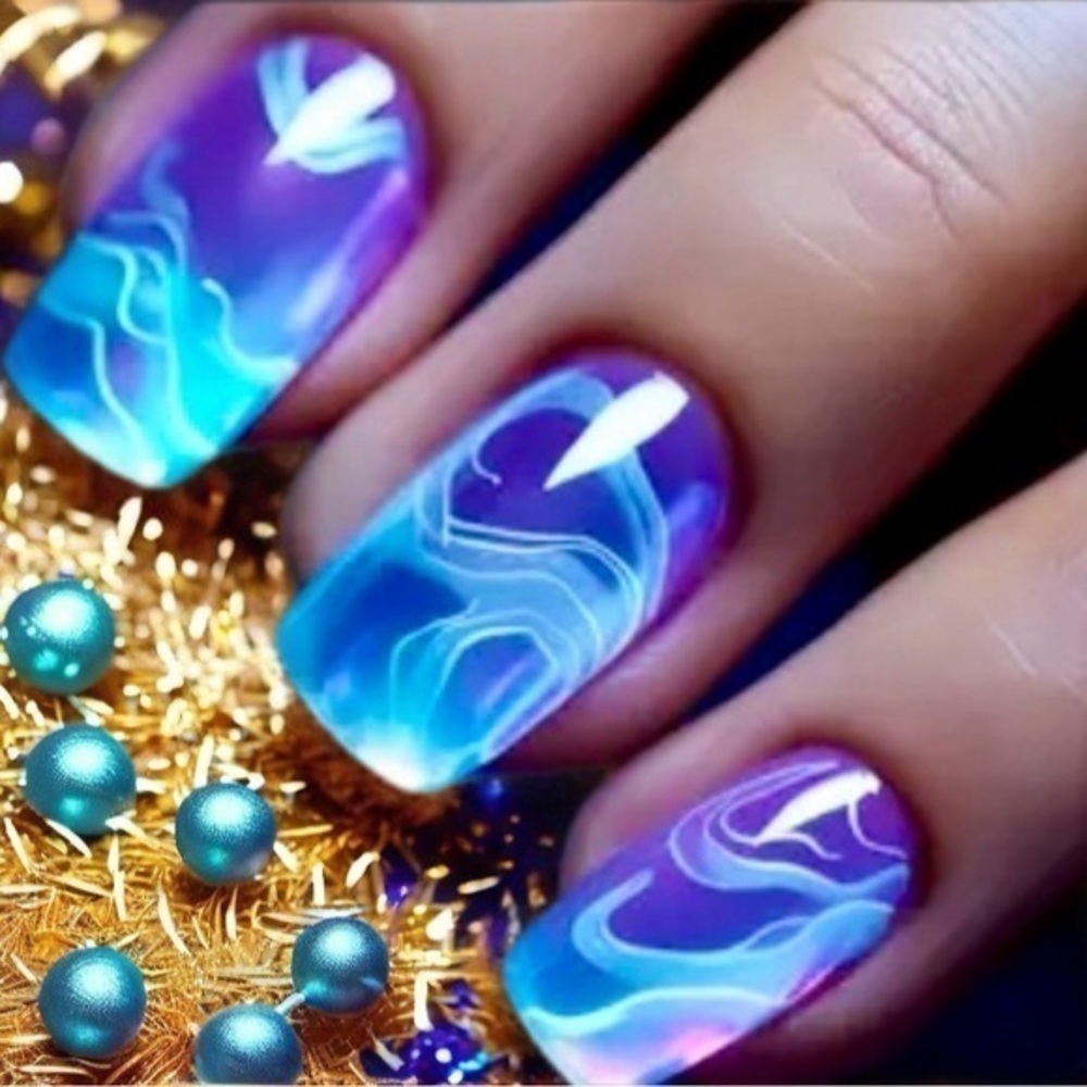 Blue Fake Press On Nails NWT
